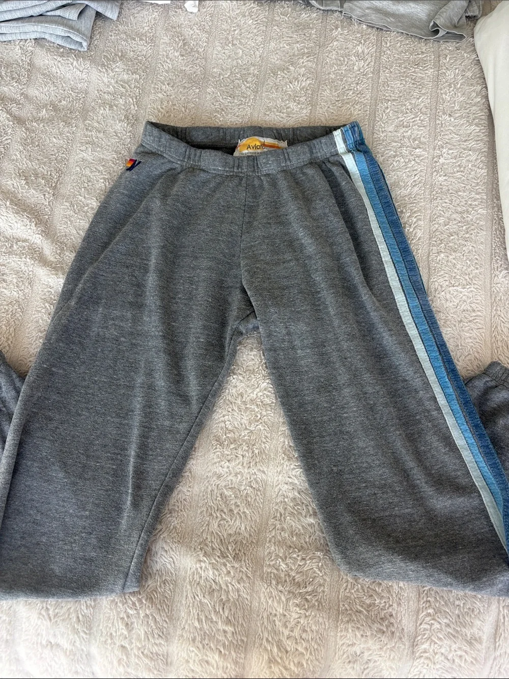 Aviator nation  Grey Sweatpants with Blue Side Stripes size large